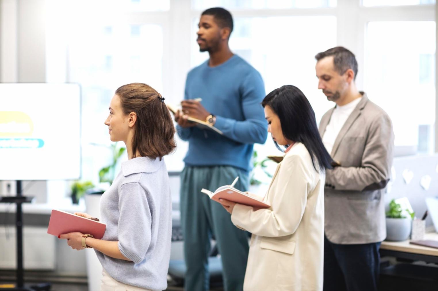 Business professionals reviewing financial documents